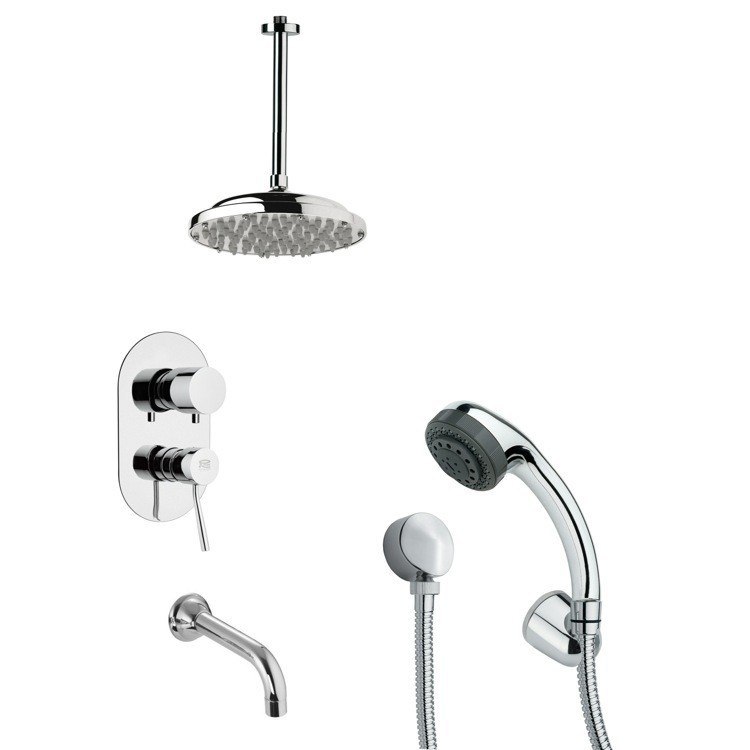 REMER TSH4024 TYGA CHROME TUB AND SHOWER FAUCET WITH MULTI FUNCTION HAND SHOWER