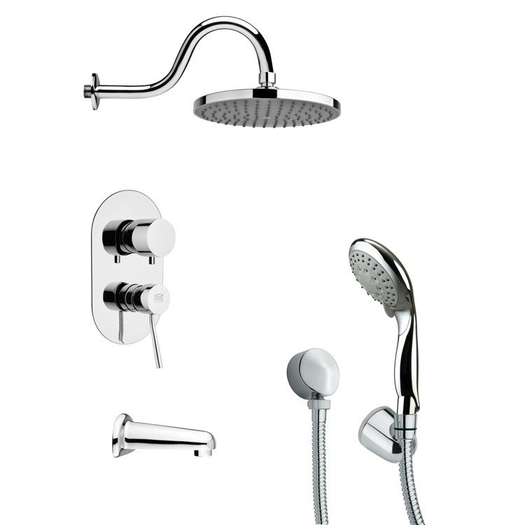 REMER TSH4064 TYGA ROUND TUB AND SHOWER FAUCET WITH MULTI FUNCTION HANDHELD SHOWER IN CHROME