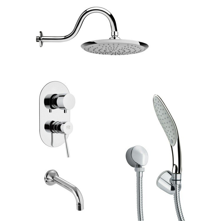 REMER TSH4075 TYGA MODERN ROUND TUB AND SHOWER FAUCET WITH HANDHELD SHOWER IN CHROME