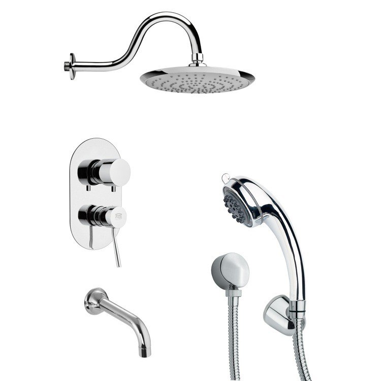 REMER TSH4076 TYGA MODERN ROUND TUB AND SHOWER FAUCET SET WITH HANDHELD SHOWER IN CHROME