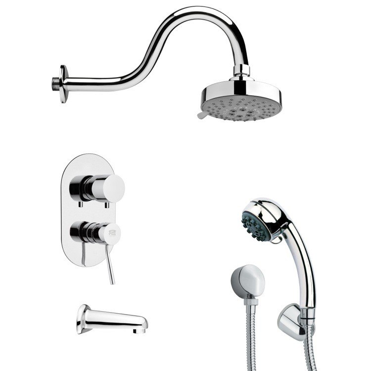 REMER TSH4107 TYGA MODERN SLEEK TUB AND SHOWER FAUCET SET WITH HAND SHOWER IN CHROME