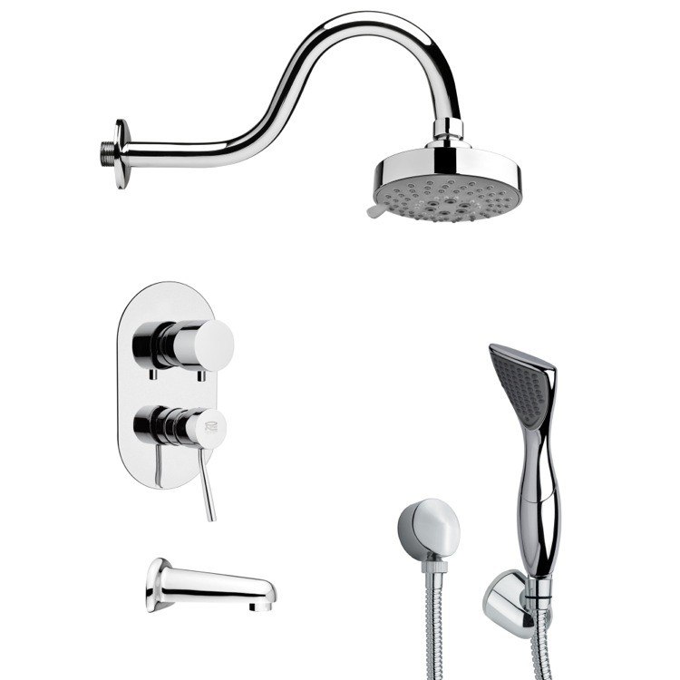 REMER TSH4108 TYGA MODERN SLEEK TUB AND SHOWER FAUCET SET WITH HANDHELD SHOWER IN CHROME