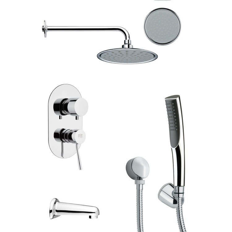 REMER TSH4139 TYGA SLEEK ROUND CHROME TUB AND SHOWER FAUCET WITH HANDHELD SHOWER