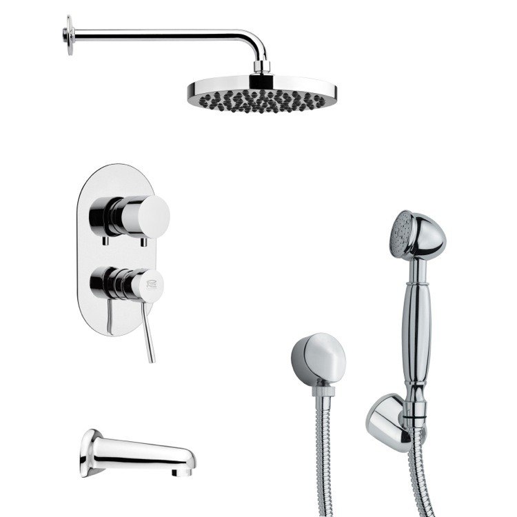 REMER TSH4141 TYGA SLEEK ROUND CHROME TUB AND SHOWER FAUCET WITH HAND SHOWER