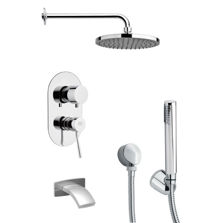 REMER TSH4151 TYGA CHROME ROUND TUB AND SHOWER FAUCET SET WITH HANDHELD SHOWER