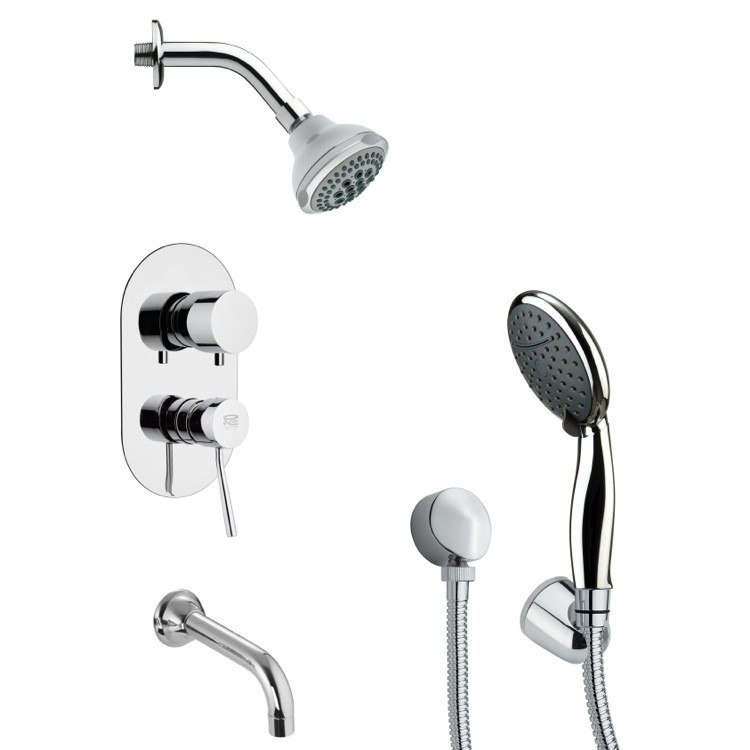 REMER TSH4174 TYGA MODERN ROUND CHROME TUB AND SHOWER FAUCET WITH HANDHELD SHOWER