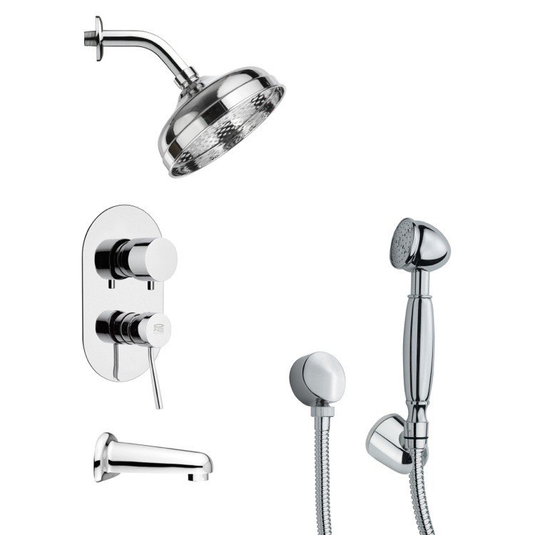 REMER TSH4185 TYGA MODERN POLISHED CHROME TUB AND SHOWER FAUCET SET WITH HANDHELD SHOWER