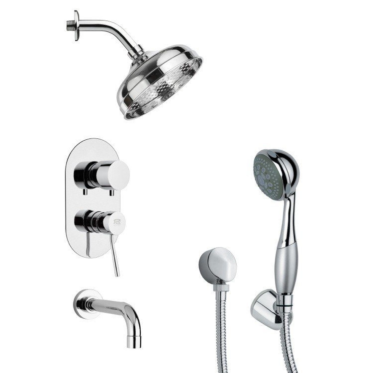 REMER TSH4188 TYGA CONTEMPORARY POLISHED CHROME TUB AND SHOWER FAUCET SET WITH HAND SHOWER