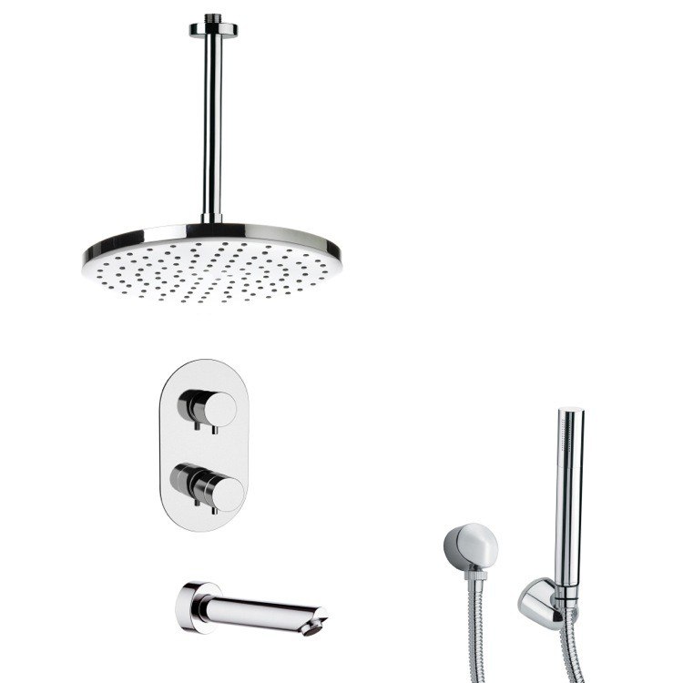 REMER TSH4405 TYGA POLISHED CHROME THERMOSTATIC TUB AND SHOWER FAUCET WITH HANDHELD SHOWER
