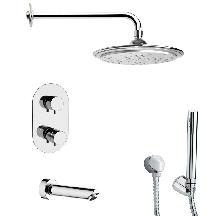 REMER TSH4407 TYGA POLISHED CHROME THERMOSTATIC TUB AND SHOWER FAUCET WITH HANDHELD SHOWER