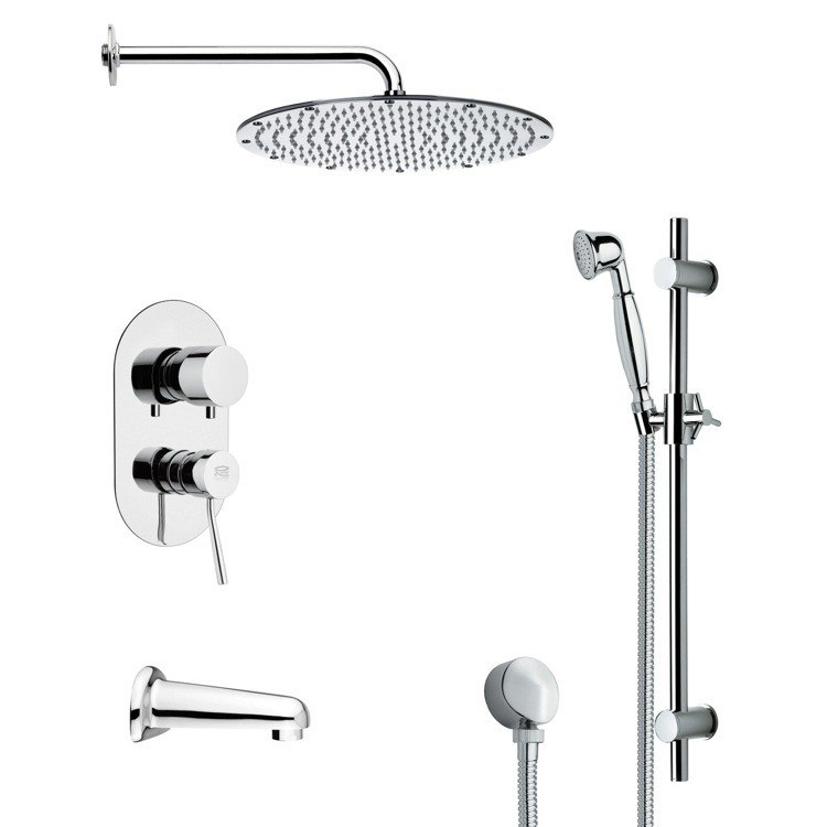 REMER TSR9090 GALIANO CONTEMPORARY TUB AND SHOWER FAUCET WITH HANDHELD SHOWER IN 6 CHROME