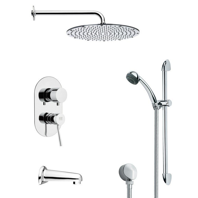 REMER TSR9091 GALIANO CONTEMPORARY CHROME TUB AND SHOWER FAUCET WITH HANDHELD SHOWER