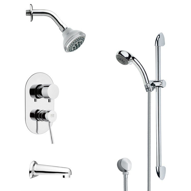 REMER TSR9175 GALIANO CONTEMPORARY ROUND TUB AND RAIN SHOWER FAUCET WITH SLIDE RAIL IN CHROME