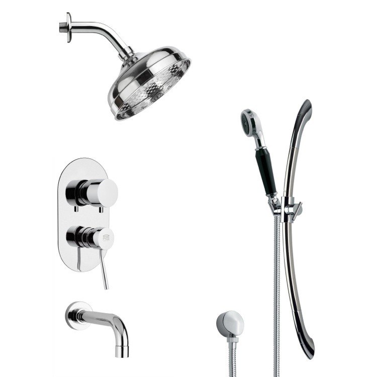 REMER TSR9187 GALIANO CONTEMPORARY ROUND TUB AND RAIN SHOWER FAUCET WITH HAND SHOWER IN CHROME