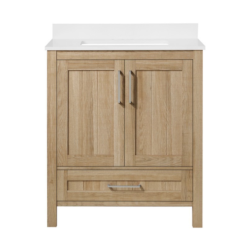 OVE DECORS 15VVA-KANS30-124FE KANSAS 30 INCH SINGLE SINK BATHROOM VANITY COMBO WITH CULTURED MARBLE COUNTERTOP AND BACKSPLASH IN WHITE OAK