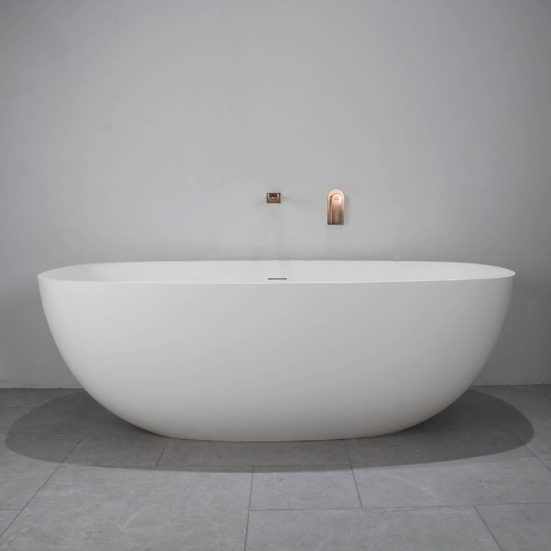 CLOVIS GOODS 20S01104-65 65 INCH SOLID SURFACE FREE STANDING OVAL SOAKER BATHTUB - MATTE WHITE