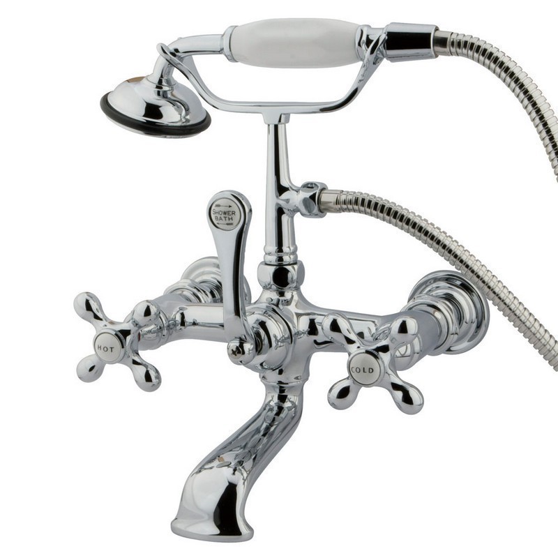 KINGSTON BRASS CC558T1 VINTAGE 7 INCH WALL MOUNT TUB FILLER WITH HAND SHOWER IN POLISHED CHROME