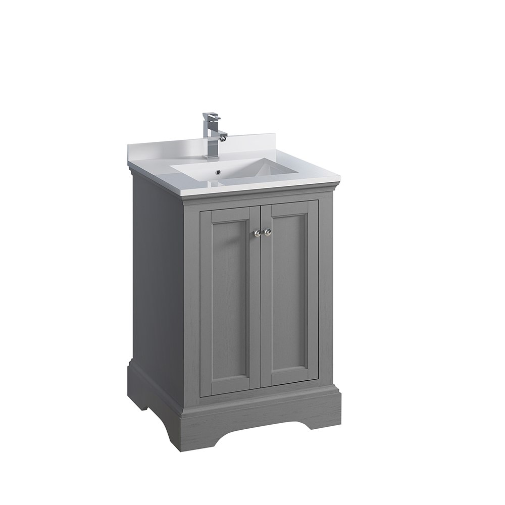 FRESCA FCB2424GRV-CWH-U WINDSOR 24 INCH GRAY TEXTURED TRADITIONAL BATHROOM CABINET WITH TOP AND SINK