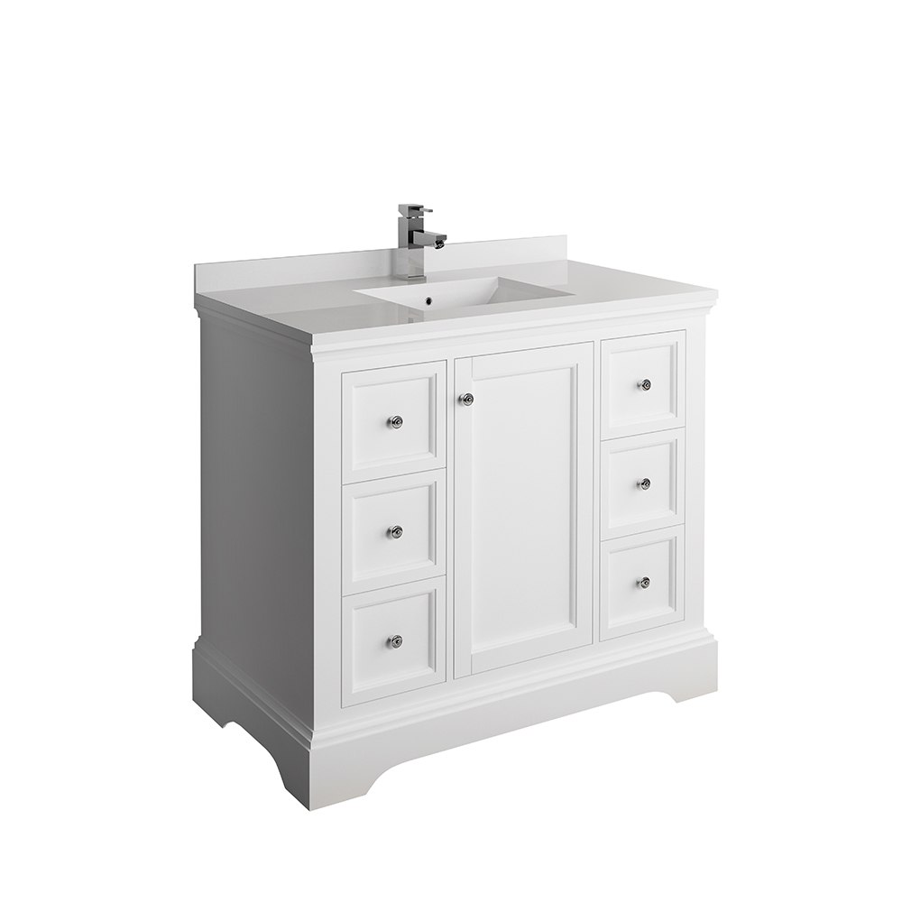 FRESCA FCB2440WHM-CWH-U WINDSOR 40 INCH MATTE WHITE TRADITIONAL BATHROOM CABINET WITH TOP AND SINK