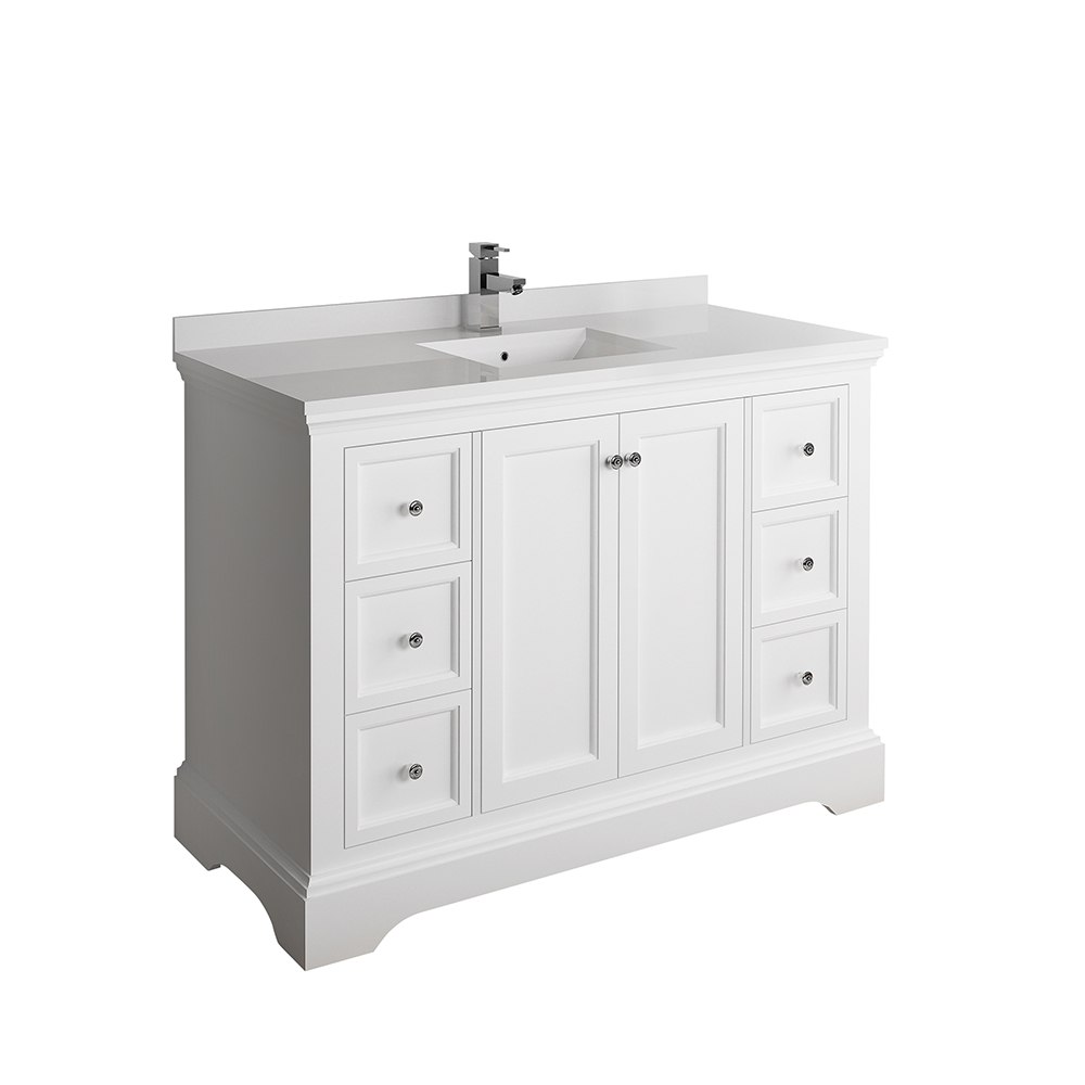 FRESCA FCB2448WHM-CWH-U WINDSOR 48 INCH MATTE WHITE TRADITIONAL BATHROOM CABINET WITH TOP AND SINK