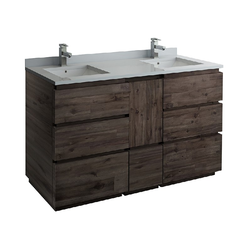 FRESCA FCB31-241224ACA-FC-CWH-U FORMOSA 60 INCH FLOOR STANDING DOUBLE SINK MODERN BATHROOM CABINET WITH TOP AND SINKS IN ACACIA WOOD FINISH