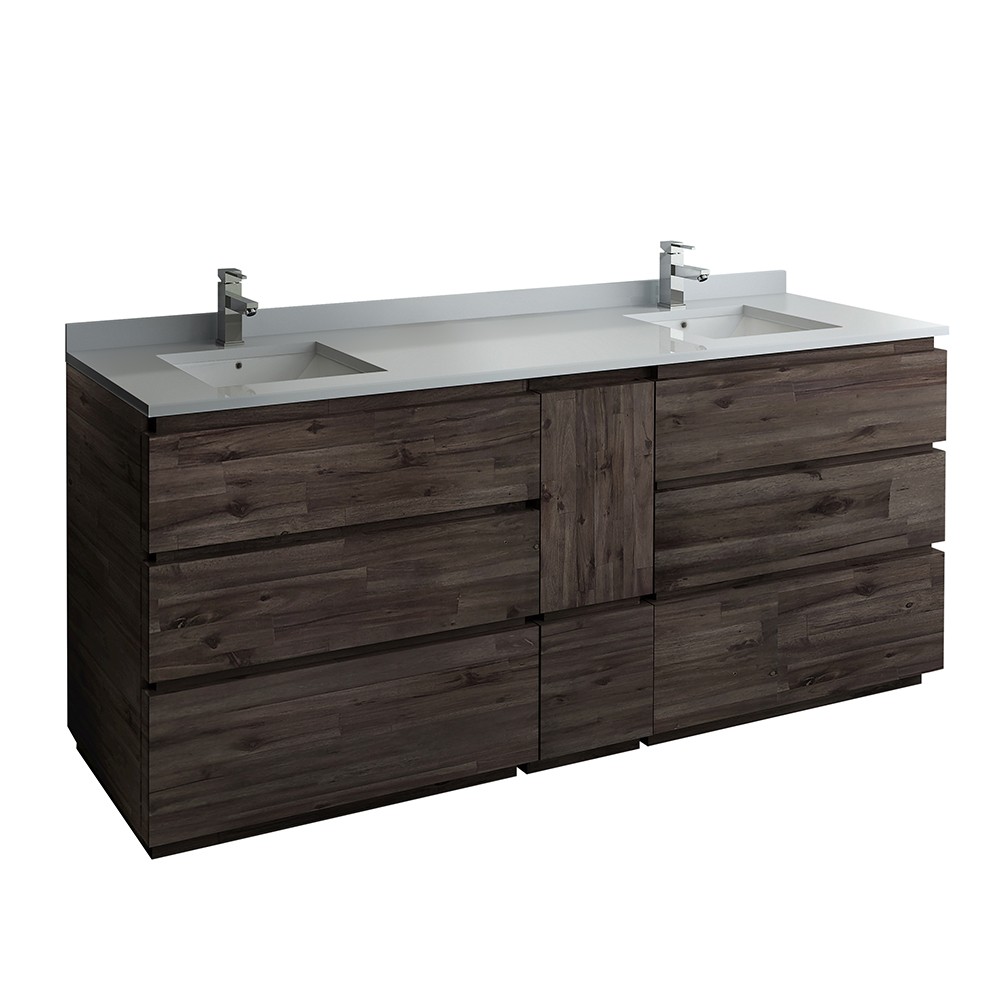 FRESCA FCB31-361236ACA-FC-CWH-U FORMOSA 84 INCH FLOOR STANDING DOUBLE SINK MODERN BATHROOM CABINET WITH TOP AND SINKS IN ACACIA WOOD FINISH