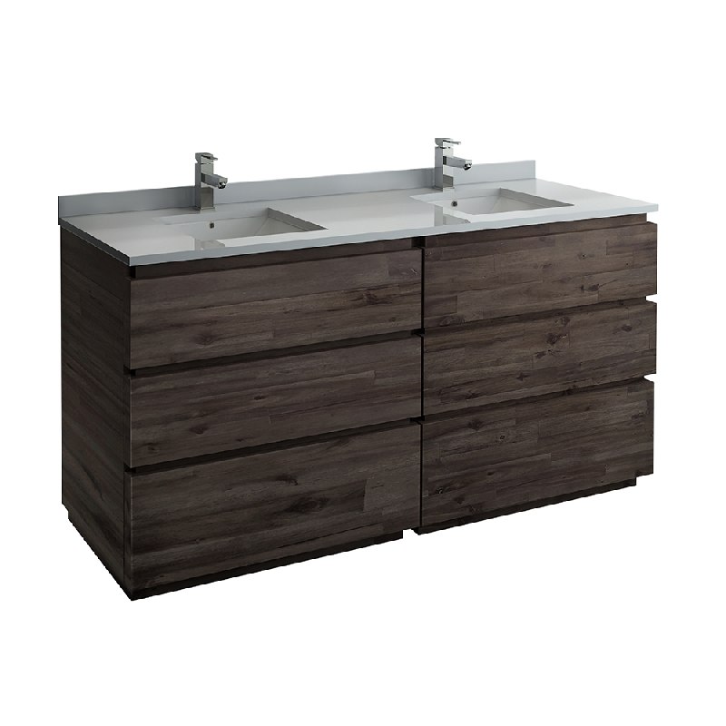FRESCA FCB31-3636ACA-FC-CWH-U FORMOSA 72 INCH FLOOR STANDING DOUBLE SINK MODERN BATHROOM CABINET WITH TOP AND SINKS IN ACACIA WOOD FINISH