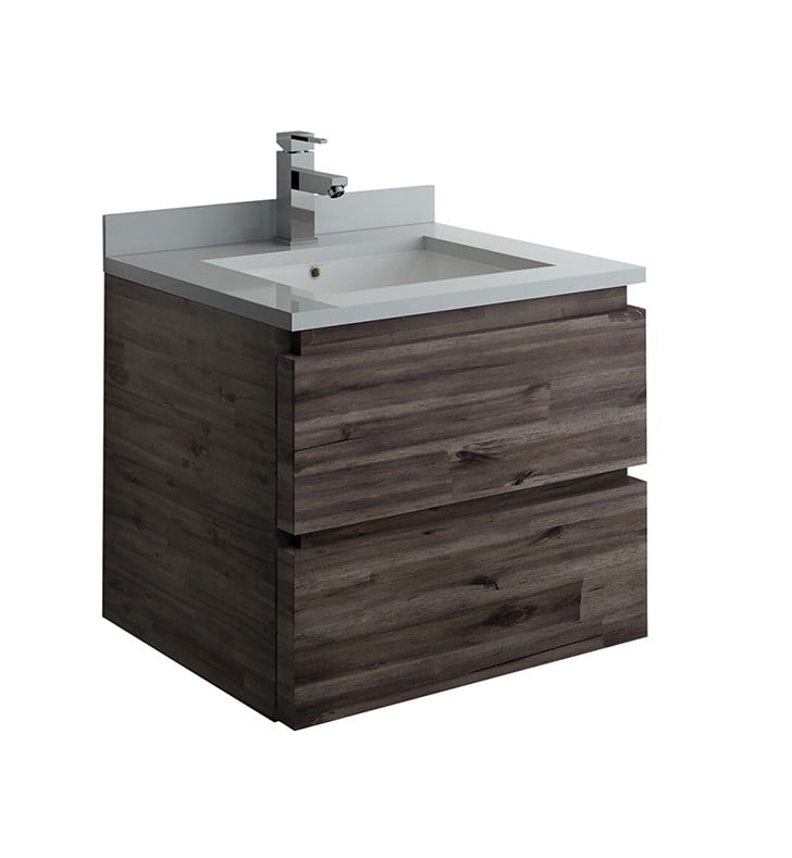 FRESCA FCB3124ACA-CWH-U FORMOSA 24 INCH WALL HUNG MODERN BATHROOM CABINET WITH TOP AND SINK IN ACACIA WOOD FINISH