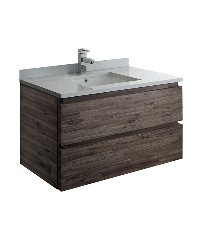 FRESCA FCB3136ACA-CWH-U FORMOSA 36 INCH WALL HUNG MODERN BATHROOM CABINET WITH TOP AND SINK IN ACACIA WOOD FINISH