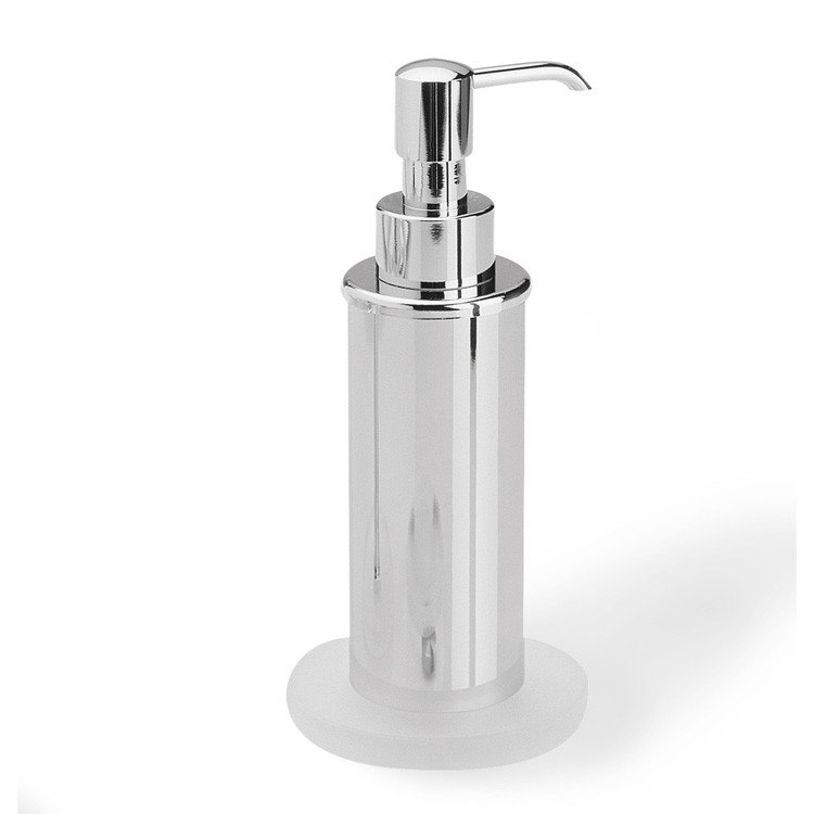 STILHAUS ME30AP MEDEA ROUND BRASS SOAP DISPENSER WITH FROSTED GLASS BASE