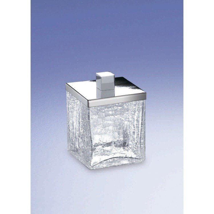 WINDISCH 88148 COMPLEMENTS FREE STANDING CRACKLED GLASS SQUARE COTTON SWABS JAR