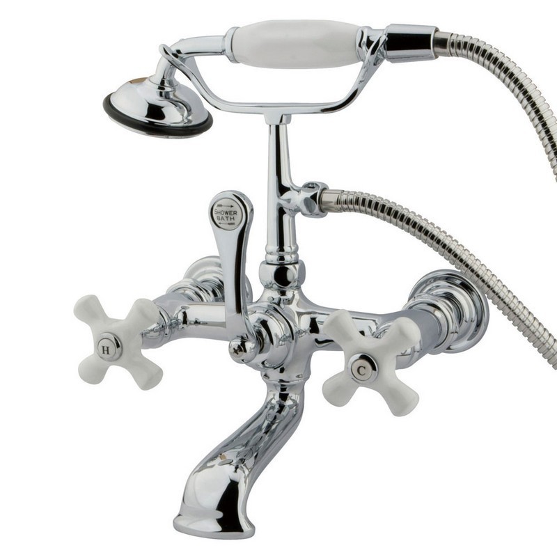 KINGSTON BRASS CC560T1 VINTAGE 7 INCH WALL MOUNT TUB FILLER WITH HAND SHOWER IN POLISHED CHROME
