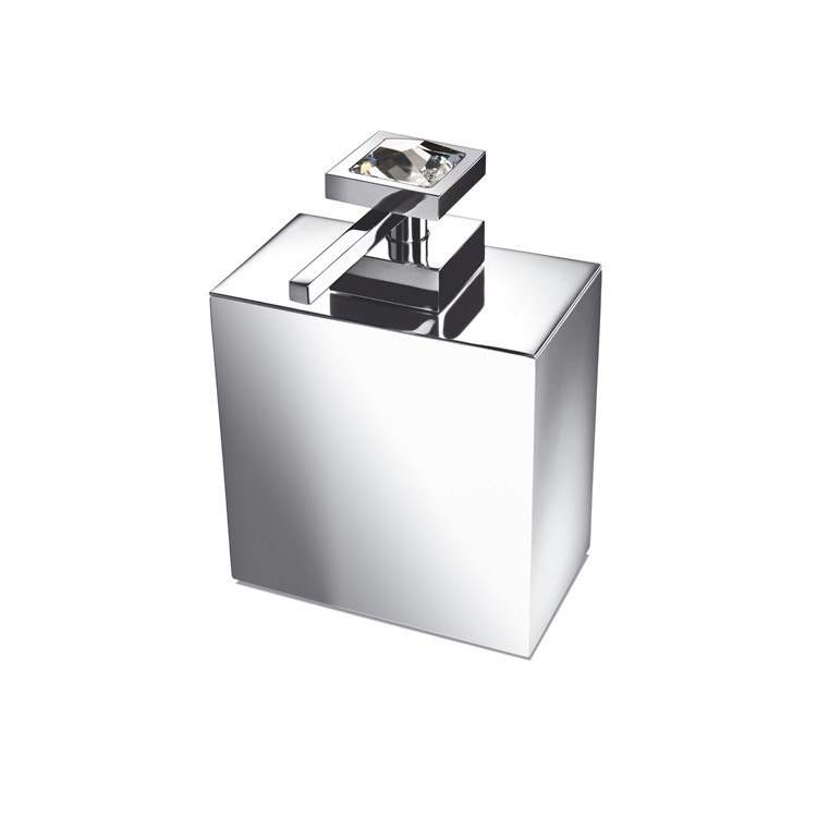 WINDISCH 90501B MOON LIGHT SQUARE BRASS SOAP DISPENSER WITH WHITE SWAROVSKI CRYSTAL ON TOP