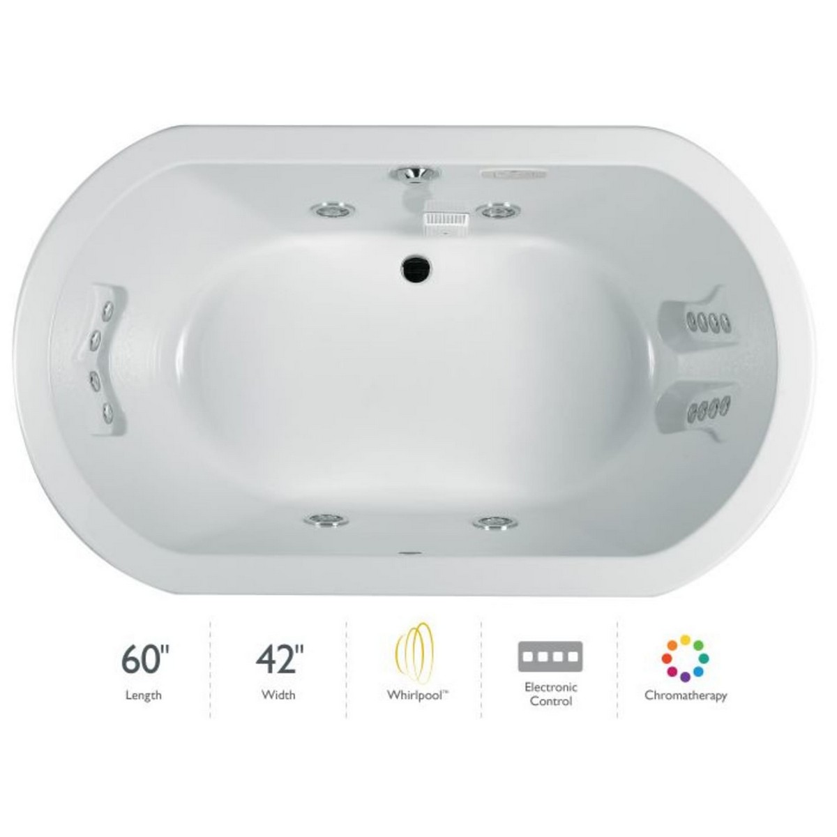 JACUZZI ANZ6042WCR4 ANZA 60 X 42 INCH DROP-IN WHIRLPOOL BATHTUB WITH CENTER DRAIN AND LUXURY CONTROLS