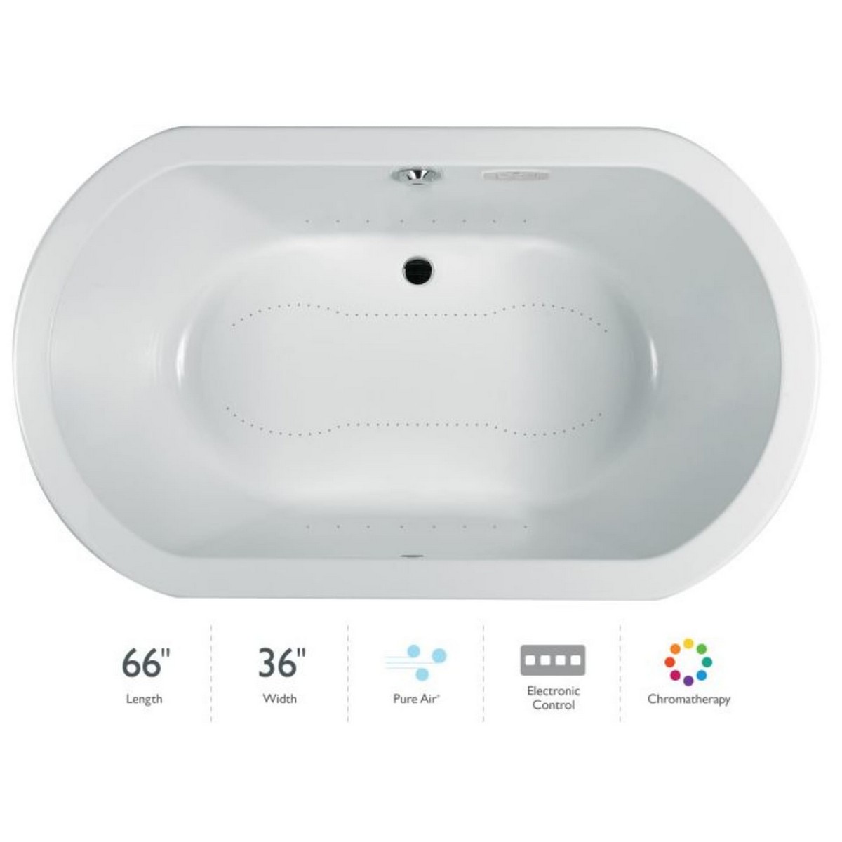 JACUZZI ANZ6636ACR4CXW ANZA 66 X 36 INCH DROP-IN LUXURY CONTROLS PURE AIR BATHTUB WITH CENTER DRAIN IN WHITE