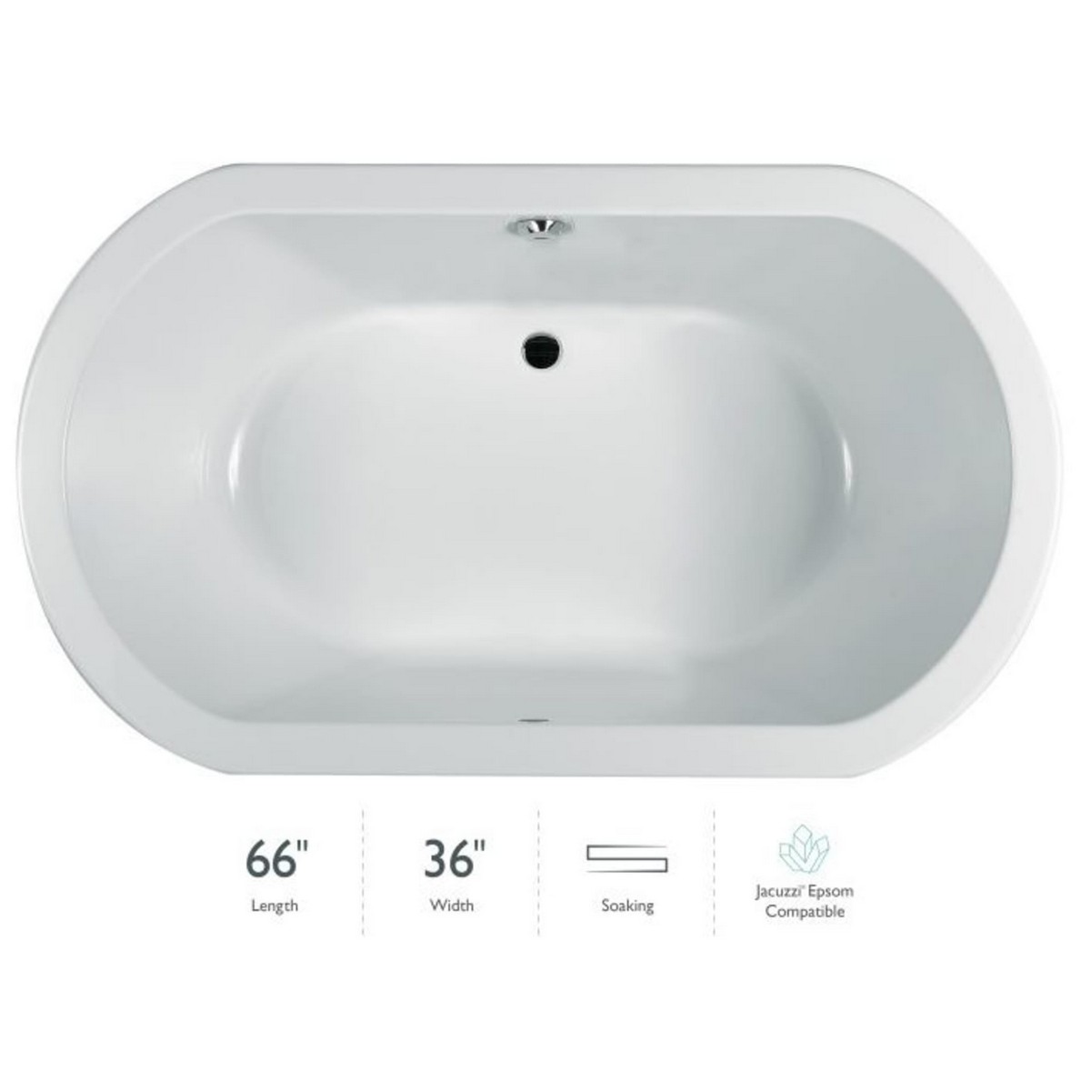 JACUZZI ANZ6636BCXXXXW ANZA 66 X 36 INCH DROP-IN SOAKING BATHTUB WITH CENTER DRAIN IN WHITE