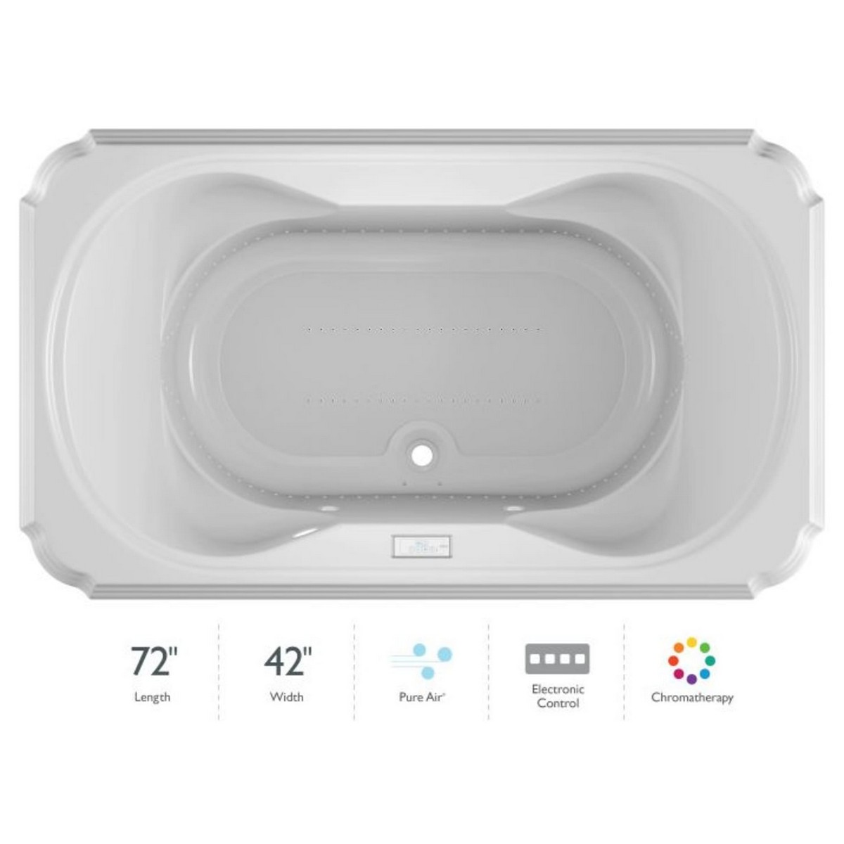 JACUZZI MAR7242ACR4CXW MARINEO 72 X 42 INCH DROP-IN LUXURY CONTROLS PURE AIR BATHTUB WITH CENTER DRAIN IN WHITE