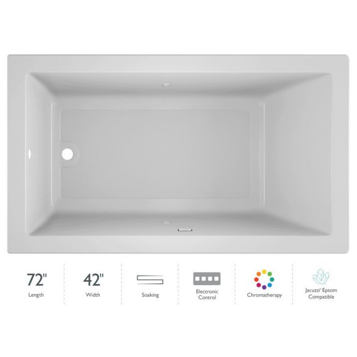 JACUZZI SOL7242BUX SOLNA 72 X 42 INCH DROP-IN OR UNDERMOUNT LUXURY SOAKING BATHTUB WITH BASIC CONTROLS AND REVERSIBLE DRAIN PLACEMENT