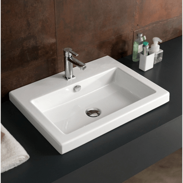 TECLA CAN01011 CANGAS 24 X 18 INCH RECTANGULAR WHITE CERAMIC SELF RIMMING OR WALL MOUNTED SINK