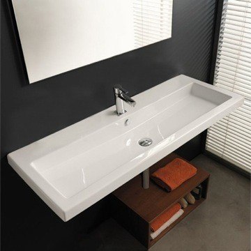 TECLA CAN05011A CANGAS 47 X 18 INCH RECTANGULAR WHITE CERAMIC WALL MOUNTED OR BUILT-IN SINK