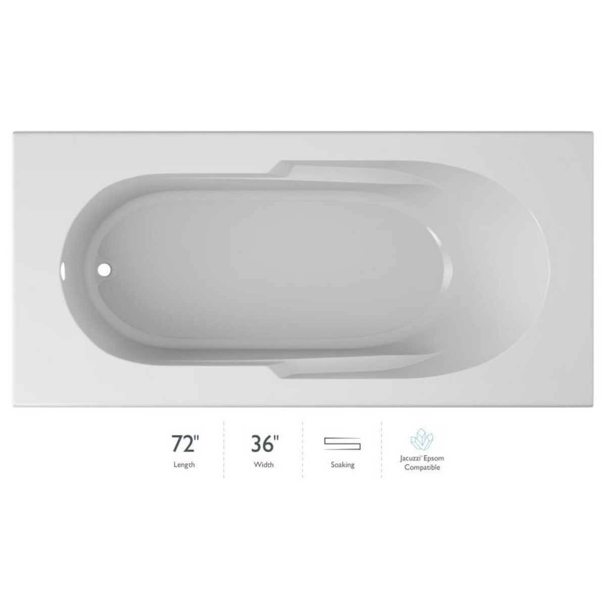 JACUZZI J2D7236BUXXXX SIGNATURE 72 X 36 INCH SOAKING DROP-IN BATHTUB WITH REVERSIBLE DRAIN AND SLIP RESISTANT BASE