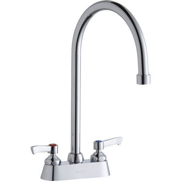 ELKAY LK406GN08L2 DECK MOUNT FAUCET WITH 4 INCH GOOSENECK SPOUT AND 2 INCH HANDLES
