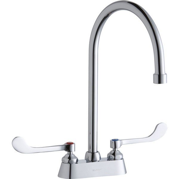 ELKAY LK406GN08T6 DECK MOUNT FAUCET WITH 4 INCH GOOSENECK SPOUT AND 6 INCH HANDLES