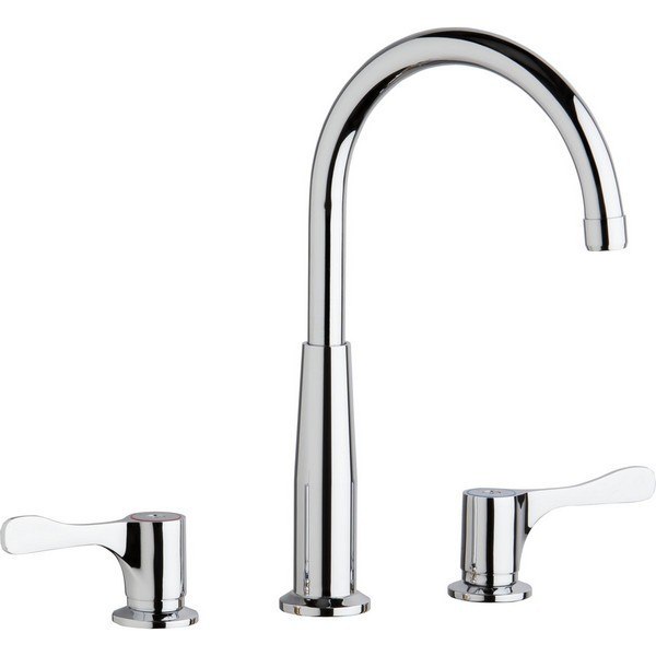 ELKAY LKD232SBH5C DECK MOUNT FAUCET WITH GOOSENECK SPOUT AND 4 INCH LEVER HANDLES + STOP