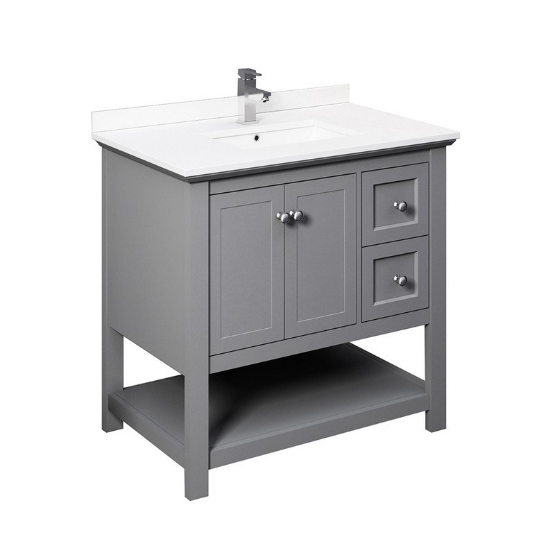 FRESCA FCB2336GR-CWH-U MANCHESTER 36 INCH GRAY TRADITIONAL BATHROOM CABINET WITH TOP AND SINK