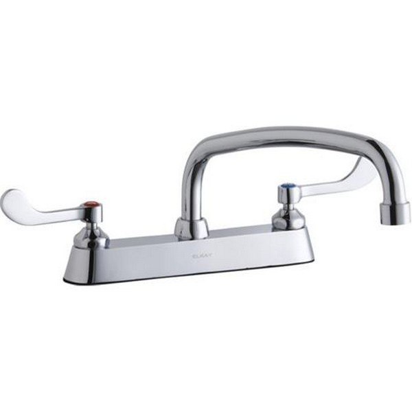 ELKAY LK810AT14T4 DECK MOUNT FAUCET WITH 14 INCH ARC TUBE SPOUT AND 4 INCH HANDLES