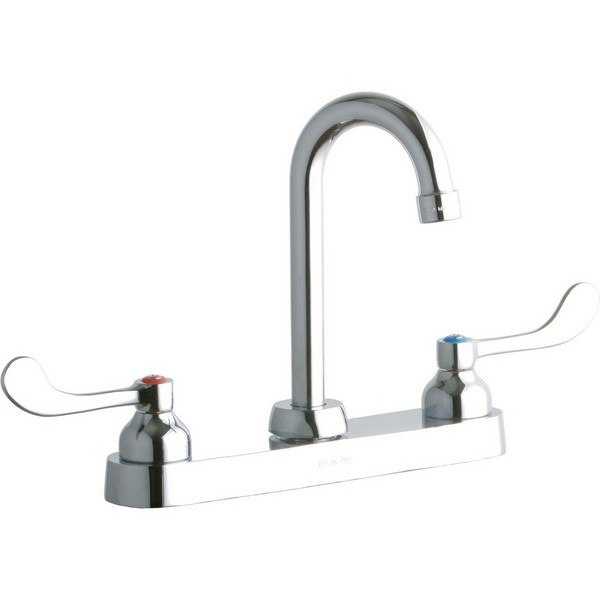 ELKAY LK810GN04T4 DECK MOUNT FAUCET WITH 4 INCH GOOSENECK SPOUT AND 4 INCH HANDLES