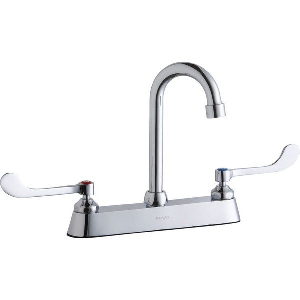 ELKAY LK810GN04T6 DECK MOUNT FAUCET WITH 4 INCH GOOSENECK SPOUT AND 6 INCH HANDLES