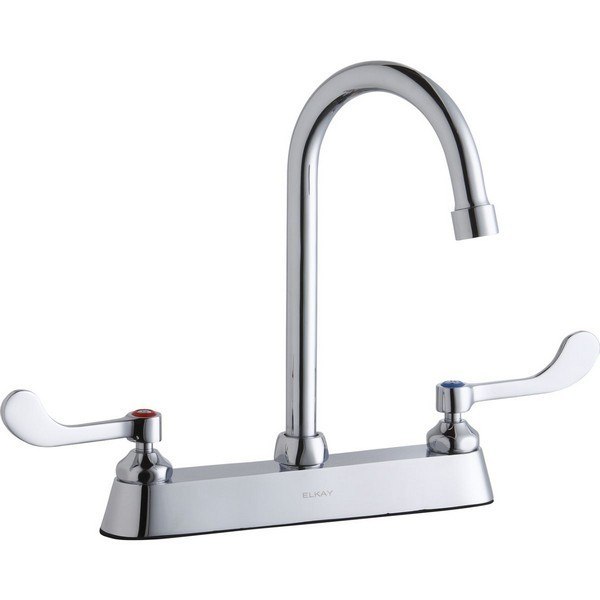 ELKAY LK810GN05T4 DECK MOUNT FAUCET WITH 5 INCH GOOSENECK SPOUT AND 4 INCH HANDLES