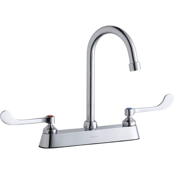 ELKAY LK810GN05T6 DECK MOUNT FAUCET WITH 5 INCH GOOSENECK SPOUT AND 6 INCH HANDLES